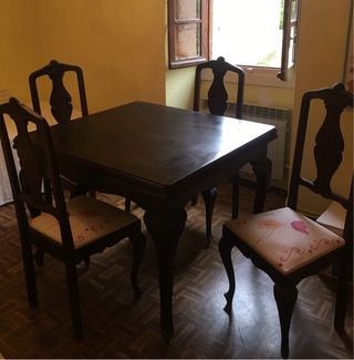 Conjunto mesa y 4 sillas comedor madera