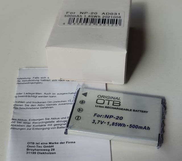 Batteria OTB agli ioni di litio Casio NP-20 3,7 V 500 mAh