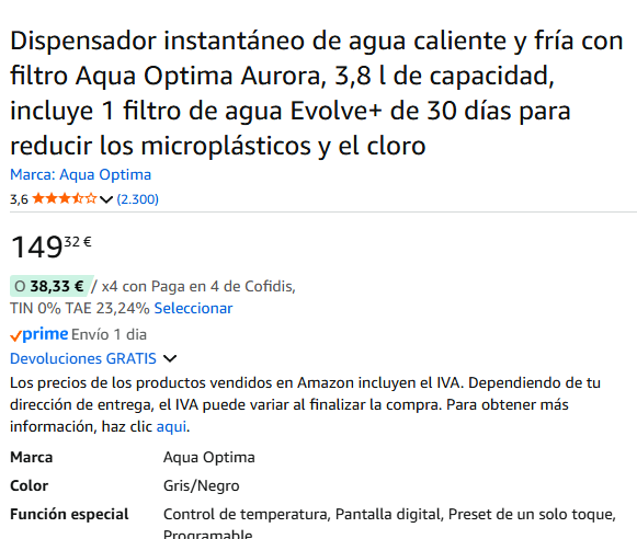 Dispensador Agua Caliente y Fría