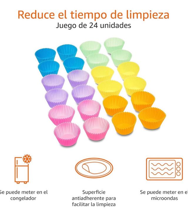 24 Moldes Silicona para Muffin de Colores Arcoiris