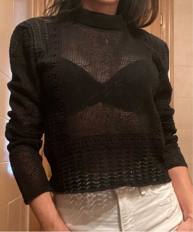 Blusa Zara encaje negra talla L