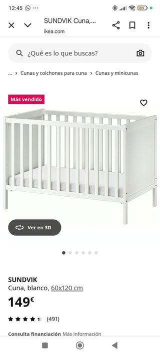 Cuna SUNDVIK blanca 60x120 cm+colchón BBest