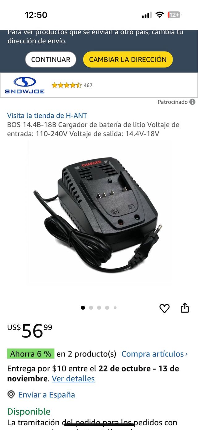 Cargador Batería Litio Snow Joe BOS 14.4B-18B