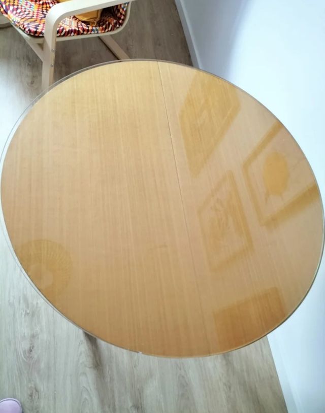 Mesa redonda madera con cristal