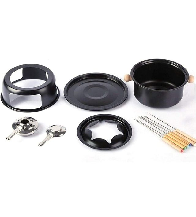 Set fondue negro con tenedores y accesorios
