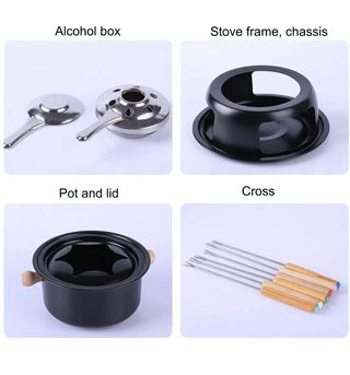 Set fondue negro con tenedores y accesorios