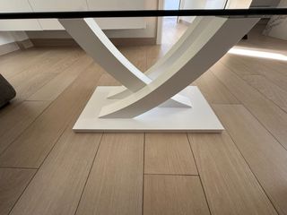 Mesa de centro cristal y metal blanca