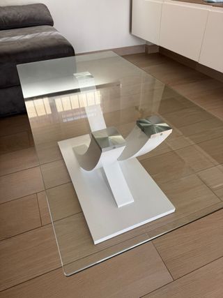 Mesa de centro cristal y metal blanca