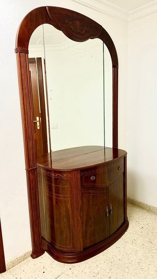 Mueble recibidor madera maciza con gran espejo