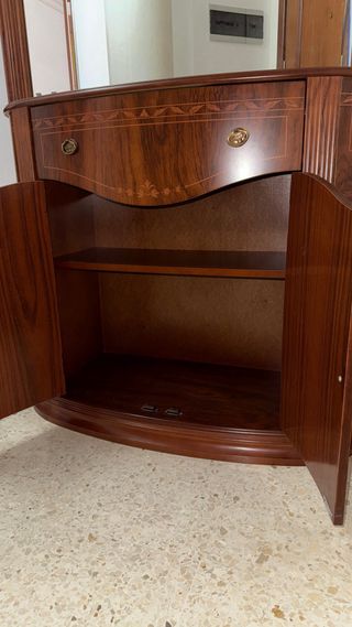 Mueble recibidor madera maciza con gran espejo