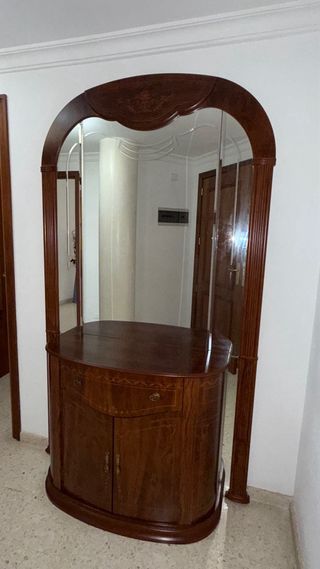 Mueble recibidor madera maciza con gran espejo