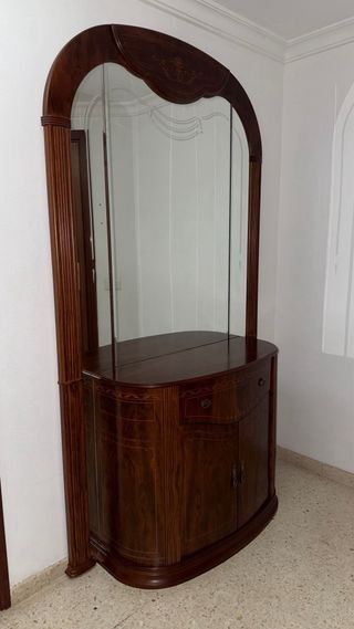 Mueble recibidor madera maciza con gran espejo