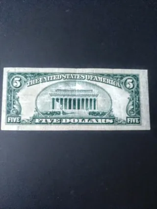  5 Dólares USA de 1934. ERROR DE IMPRENSION.