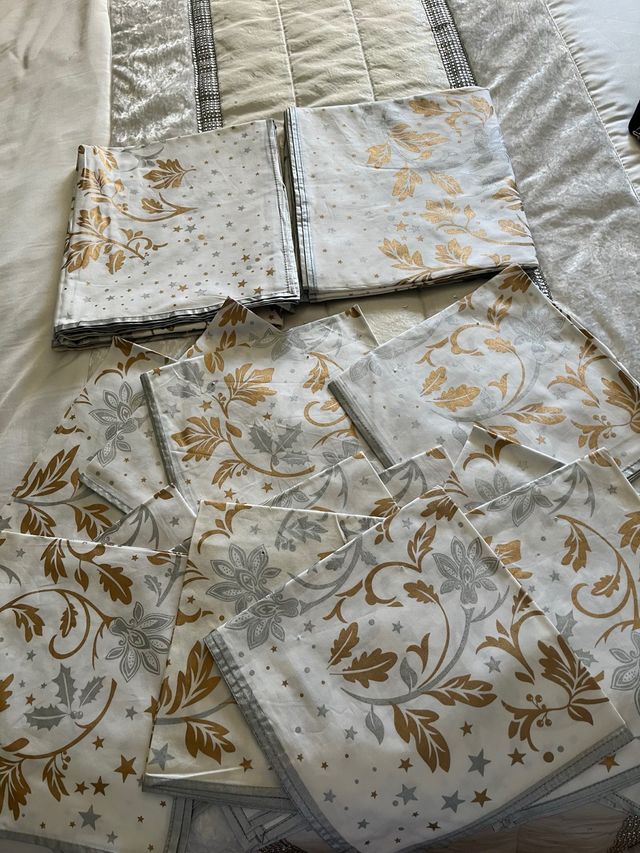 Servilletas Zara Home Hojas Oro y Plata (12) Unida