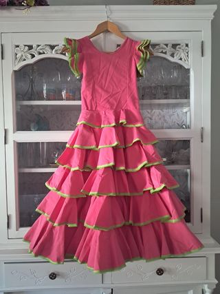Traje Flamenca Niña Rosa y Verde