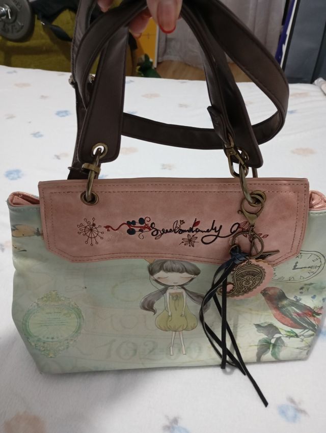 Bolso estampado niña y pájaro