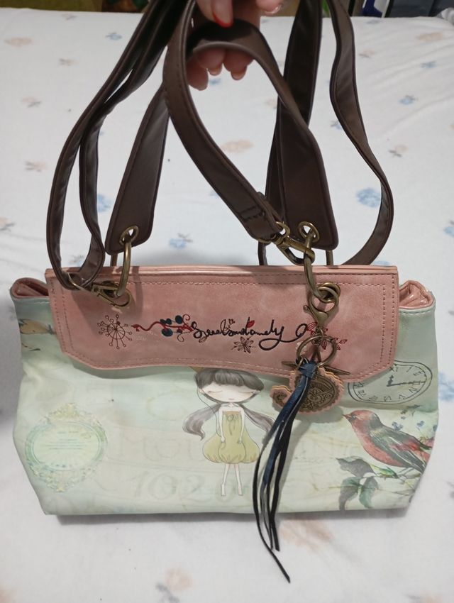 Bolso estampado niña y pájaro