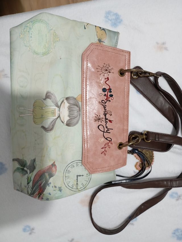 Bolso estampado niña y pájaro