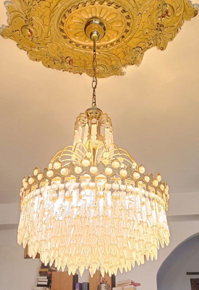 Lampadario cristallo oro e trasparente