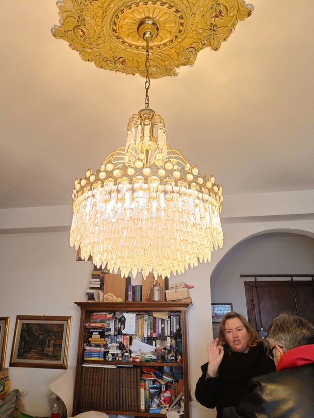 Lampadario cristallo oro e trasparente