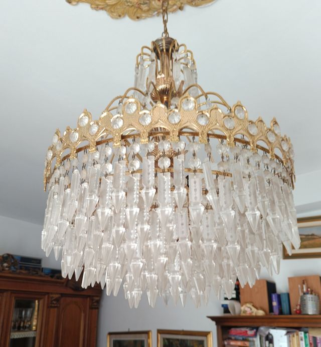 Lampadario cristallo oro e trasparente