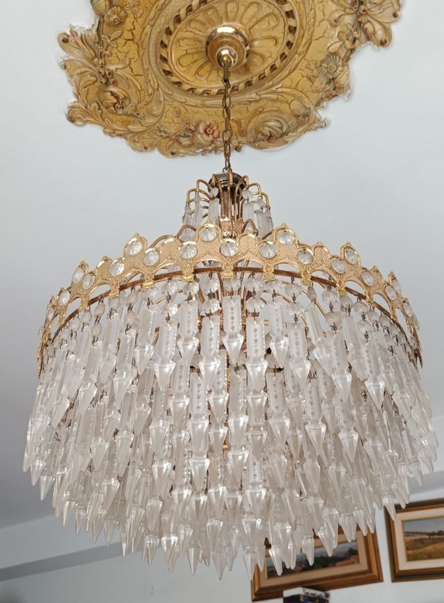 Lampadario cristallo oro e trasparente