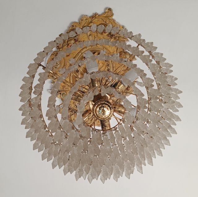 Lampadario cristallo oro e trasparente