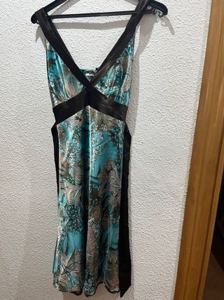 Vestido fiesta turquesa y marrón