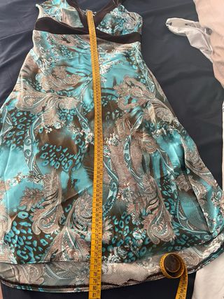 Vestido fiesta turquesa y marrón