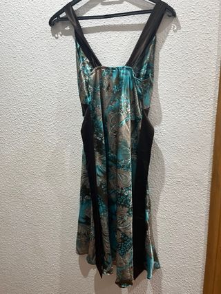 Vestido fiesta turquesa y marrón