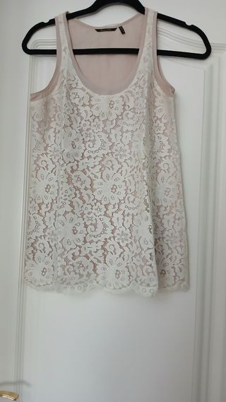 Blusa Massimo Dutti Talla S Encaje Blanca