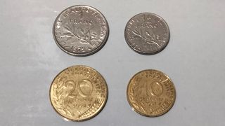 Lotto 8 monete francesi 10, 5, 2, 1, 1/2  franchi
