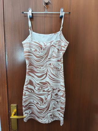 Vestido mini Shein estampado marrón y blanco
