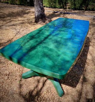 MESA JARDÍN RESINA 230x100cm + 4 SILLAS + COJINES.