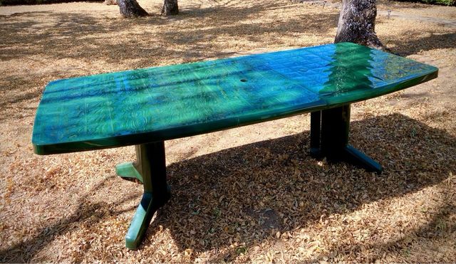 MESA JARDÍN RESINA 230x100cm + 4 SILLAS + COJINES.