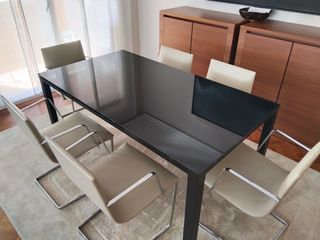 Mesa comedor cristal negro estructura metal