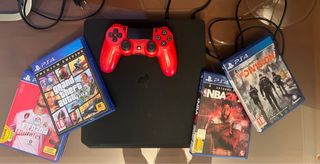 Consola PS4 Slim 1TB Negra + Mando Rojo + 4 Juegos