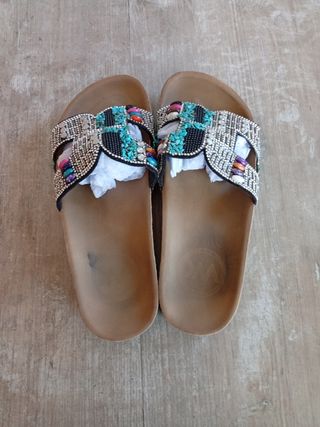 Sandalias Talla 36 Brillantes Turquesa