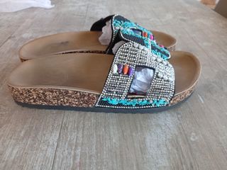 Sandalias Talla 36 Brillantes Turquesa
