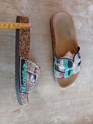 Sandalias Talla 36 Brillantes Turquesa