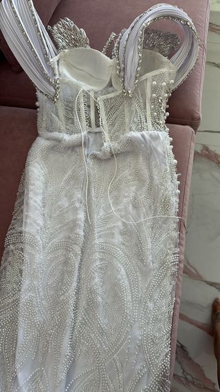 Vestido de Novia Blanco y Plateado boda 