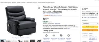 Astan Sillón reclinable masaje y calor