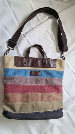 Borsa a tracolla e a mano in tela a righe multicol