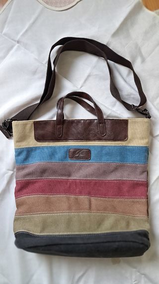 Borsa a tracolla e a mano in tela a righe multicol