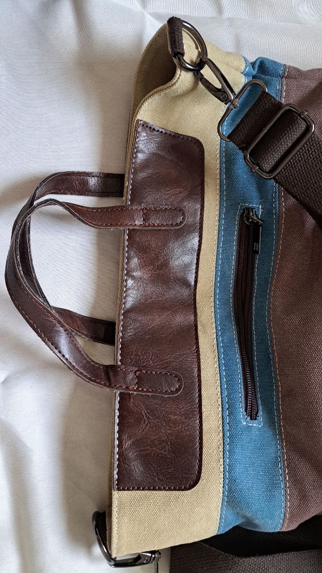 Borsa a tracolla e a mano in tela a righe multicol