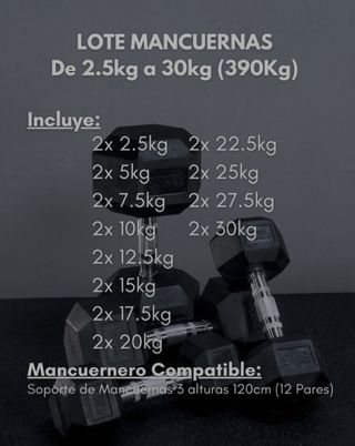 Lote Mancuernas 2.5k a 30kg (Mancuernero incluído)