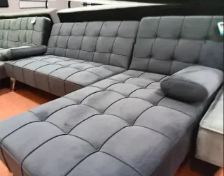 Sofá Cama Chaise Longue Gris Terciopelo