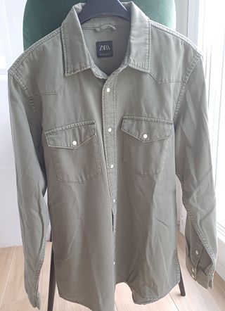 Camisa vaquera Zara hombre verde talla L