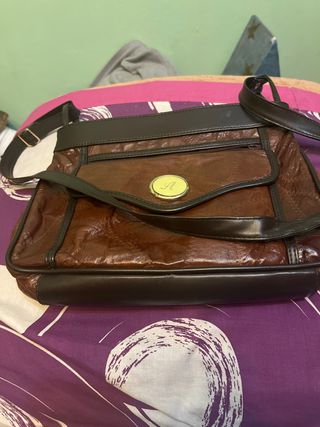 Bolso antiguo cuero marrón y negro