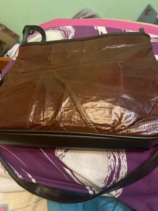 Bolso antiguo cuero marrón y negro